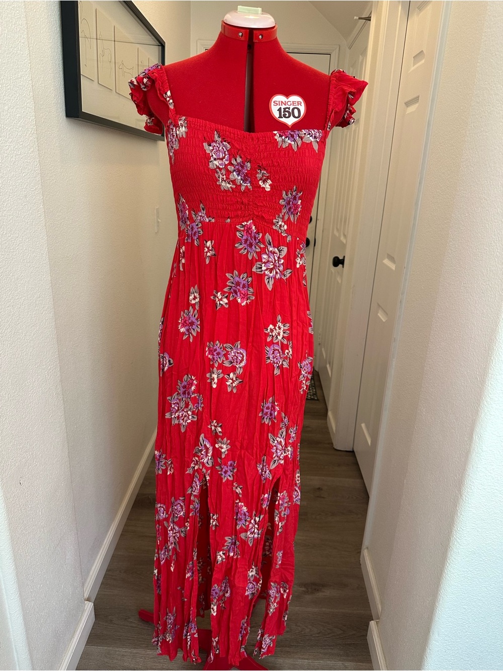 Tiare Hawaii Red Floral Smocked Maxi Dress